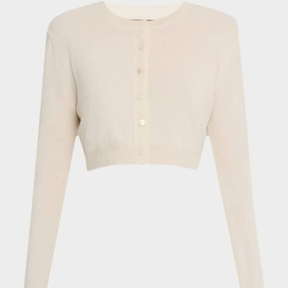 SOLD🏷️ Enza Costa Cashmere Fitted Cardigan in Chalk cream sweater cropped top - Picture 1 of 9